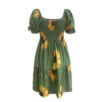 Ženske haljine Mini tiskani kratki rukavjski rukav, ljetna haljina s ramenom zelena 3xl