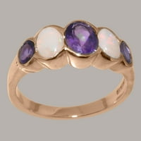 Britanci napravili su pravi solidni čvrst 10k ružičasti zlatni prirodni ametist i Opal Womens Band prsten