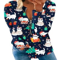 Bomotoo Santa Claus Print košulje za žene Ležerne prilike sa dugim rukavima, pulover sa zatvaračem,