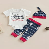 Baby Boys Outfit setovi bijeli kratki rukavski slovo Ispis ROMper + bejzbol za ispis hlače + šešir