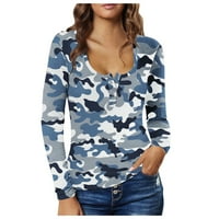 Košulje s dugim rukavima za žene Žene vrhove dugih rukava dnevno labave bluze vrhove majice za žene plavo + xxl