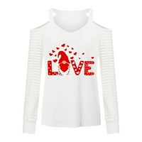 Dan zaljubljenih poklona Fashion Women V-izrez dugih rukava majica za Valentinovo, tiskani hladni ramena labavi bluza