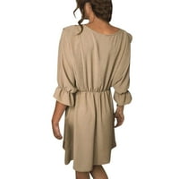 Haljina s dugim rukavima za žene Jesen modne žene casual solid labav O-izrez A-line kratkih rukava haljina bež xs
