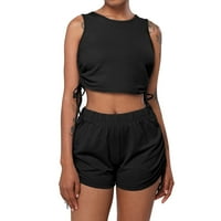 Finelylove ženske joge kratke hlače plaže za žene srednje struk Rise Yoga Solid Black XL