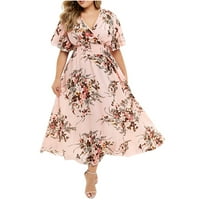 Zuwimk Plus Veličina Ljetne haljine, Ženski Ljetni cvjetni printira bez rukava kratkih rukava Casual Labava ljuljačka majica ružičasta, 5xl