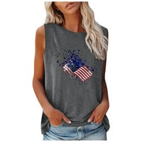 Žene casual labav vrhovi cisterne grafičke udobne ljetne majice Slatka američka zastava tiskane majice bez rukava Tuničke vrhove