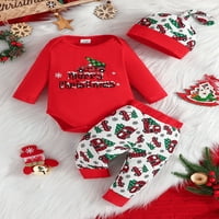 Dojenčad za božićne udare sa dugim rukavima, ruljine rublje rub + duge pantalone + kokoška šeširka odjeća