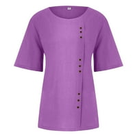 Žene ljetne vrhove kratki rukav čvrsta blusa Ležerne prilike za žene okrugle izrezne majice Light Purple
