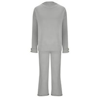 USMIXI Dvije odijelo Džemper setovi dugih rukava Pleteni pulover i široke pantalone za noge Lounge set