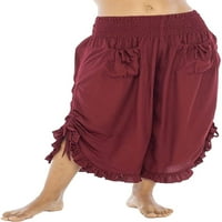Ženska kaprisa uguljena visoka struka ruffle široke noge joga kapri hlače sa džepovima