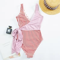 Ženski jednodijelni kupaći kostimi Žene jednodijelne cvjetne pruge ubode unatrag u križnim kravatom jednodijelno kupaći kostim na plaži ružičaste s