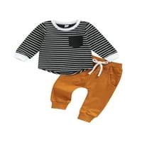 Toddler Baby Boy Jesen Zimske odjeće Striped dukserirt Ležerne hlače Odjeća se postavlja smeđa 12- mjeseci
