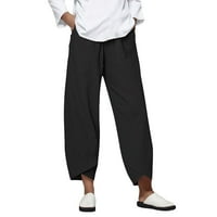 Tiqkatyck hlače široke noge za žene labave žene ravne ljetne hlače visoke ležerne struke duge čvrste pamučne hlače ženske hlače crne m