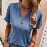 Womens Dailywear Tops bluza V tipka V izrez Preklop kratkih rukava Ljetna casual Vintage grafička tunika TOJ košulja
