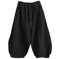 Prednjeg swalk-a Loose s visokim strukom pantalone Side džepovi obični pamučni posteljina Pant Solid