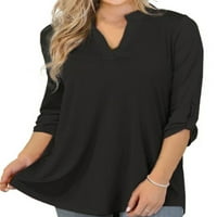 NOLLA Women majica Majica sa solidnom bojom V Vrete Dame Elegantni pulover Rukav Tee Black L