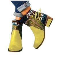 Radne čizme za žene Vintage spajanje okrugle nožne cipele s kvadratnim cipelama debele pete kratke cipele