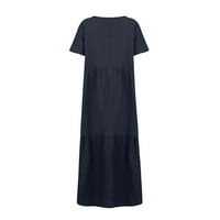Ženske haljine V-izrez Dužina klina za sunčanje Sunčana kratka rukava Ljetna haljina tamno plava 2xl