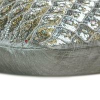 Dekorativni srebrni 12 X18 LUMBAR jastuk, svileni sekvi i kristalni dullov jastuk, geometrijski uzorak