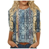 Fragarn Womens Bluzes Clearence ispod $ Ljetna etnička cvjetna tanka slatka vrhova Crewneck Slim Fit Half Shirt majice Spring Bluza Multicolor, XL