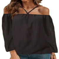 Sanviglor Ladies majica s dugim rukavima majica s ramena TEE Modni pulover Rad Ljetni vrhovi crne 4xl