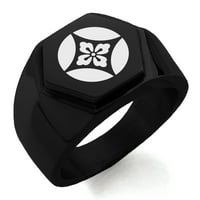 Nehrđajući čelik Takahashi Samurai Crest ugravirani šesterokutni Crest Stan Top Biker stil Polirani prsten