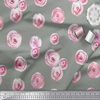 Soimoi Grey Japan Crepe satenski tkanini cvjetni akvarel tiskani tkaninski dvorište širom
