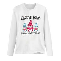 Valentinovo dukserica za žene, GNOME grafičke majice s dugim rukavima Crewneck Holiday Pulover