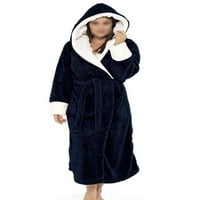 Sanviglor Women Fuzzy Plish Bathrobe s dugih rukava Sherpa haljine s kapuljačom Spavaće odjeće Labavi