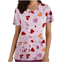 Qiaocaity Fashion Woman Solid V - izrez kratki rukav T-majica Štampanje labavo bluza Pink 2xl