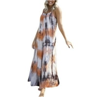 Dianli haljine za žene bez rukava V-izrez Tie-dye Ljeto Maxi Sunčana haljina plus veličina Swing Spaghetti