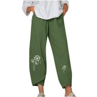 Airpow Clearence Ženska modna Ležerna Tiskanje Pocket Foll Labavi duljine hlače zeleno m