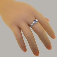Britanci izrađeni čvrsti srebrni prsten sa prirodnim jarnim i dijamantnim ženskim zaručničkim prstenom - Veličine opcije - Veličina 9,75
