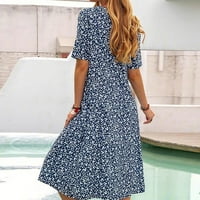 Modne haljine za žene kratki rukav tiskali su min-duljinu za odmor žensko ljeto visokog struka plava