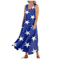 Gaiseeis ženska ležerna udobna dana nezavisnosti Ispis pamučne dževne haljine bez rukava plava l