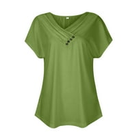 Clearsance Plus veličina vrhova bluza casual kratkih rukava Čvrsta žena Bluuses V-izrez moda, zelena,