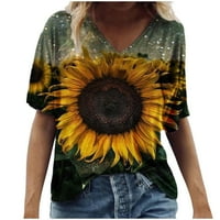 Shiusina Womens T majice Moda casual plus veličina Scenic Cvijeće Ispišivanje okruglog majica majice