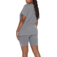 Ženske dvije odjevne odjeće za žene kratki rukav V izrez Biker kratke hlače, molimo kupiti jednu ili dvije veličine veće