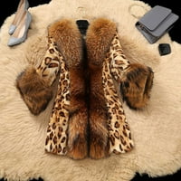Y2K Style Women Fau Furs ovratnik Classic Leopard srednje duga zimska jakna