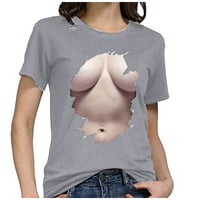 Ženski bluze Žene Ljeto Ležerne prilike, tiskani kratki rukav T-Majica Grey XXXL
