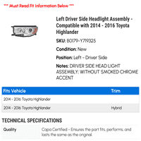 Sklop lijevog vozača, kompatibilan sa - Toyota Highlander 2015