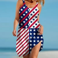 Dyegold sandresses za ženska ležerna plaža - Ljetne haljine za žene Ležerne prilike bez rukava Patriotska