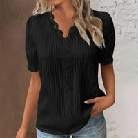 Ženske bluze V-izrez Solid bluza Labavi ženski plus ljetne majice kratkih rukava Crni xxxl