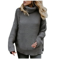 Duks vrhovi za žene - labav topli pleteni džemper s dugim rukavima visoki vrat slobodno vrijeme pulover