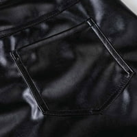 Uorcsa Versaltile Slim Retro Solid Boja, duge kožne kožne modne muške hlače crne