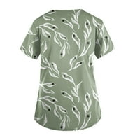 Bluza Cvjetni kratki rukav Ležerne prilike V-izrez Ljeto za žene vojska zelena 5xl