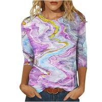 Majice za rukav za žene okrugli vrat Loose Tops Comfy Soft Bluzes Ljetni povremeni pulover za ispis