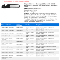 Desno ogledalo - kompatibilan sa - 2012, GMC Terrain Sport uslužni program 4 vrata 2011