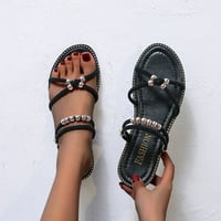 DMQupv Ženske zimske papuče moda uzročno ljeto ljeto rhinestone ravne sandale perle velike veličine