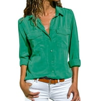 IOPQO Fall Outfits košulja s dugim rukavima COLL COLD CALEST LONG PREDNJIH rukav na vrhu Ženska džepova Majica Dugme ženske bluze za žene zelena 3xl